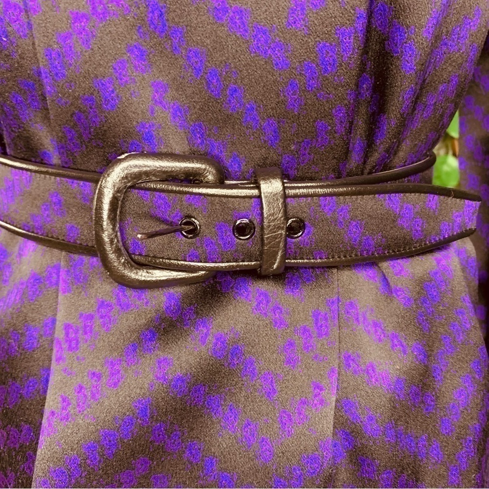 Carolina Herrera 100% Silk Matching set Skirt, Jacket Belt Plum/Midnight - Picture 7 of 16